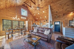 TV, fireplace, table football, books - Log Cabin w/ View, Hot Tub & AC: 3 Mins to Sugar Mtn Skiing (Sugar Mountain)