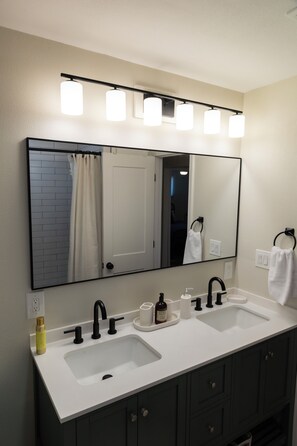 Hair dryer, towels, toilet paper