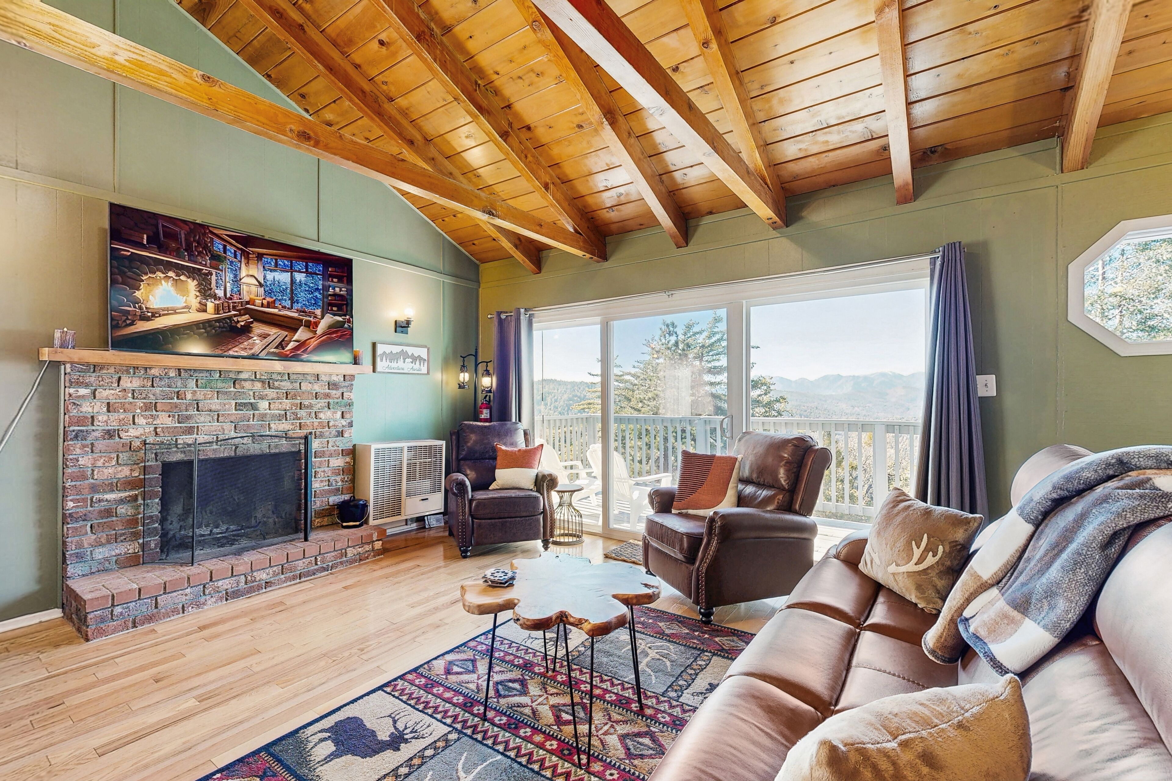 Televisión, chimenea y reproductor de DVD 