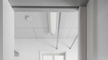 Combined shower/tub, free toiletries, hair dryer, towels