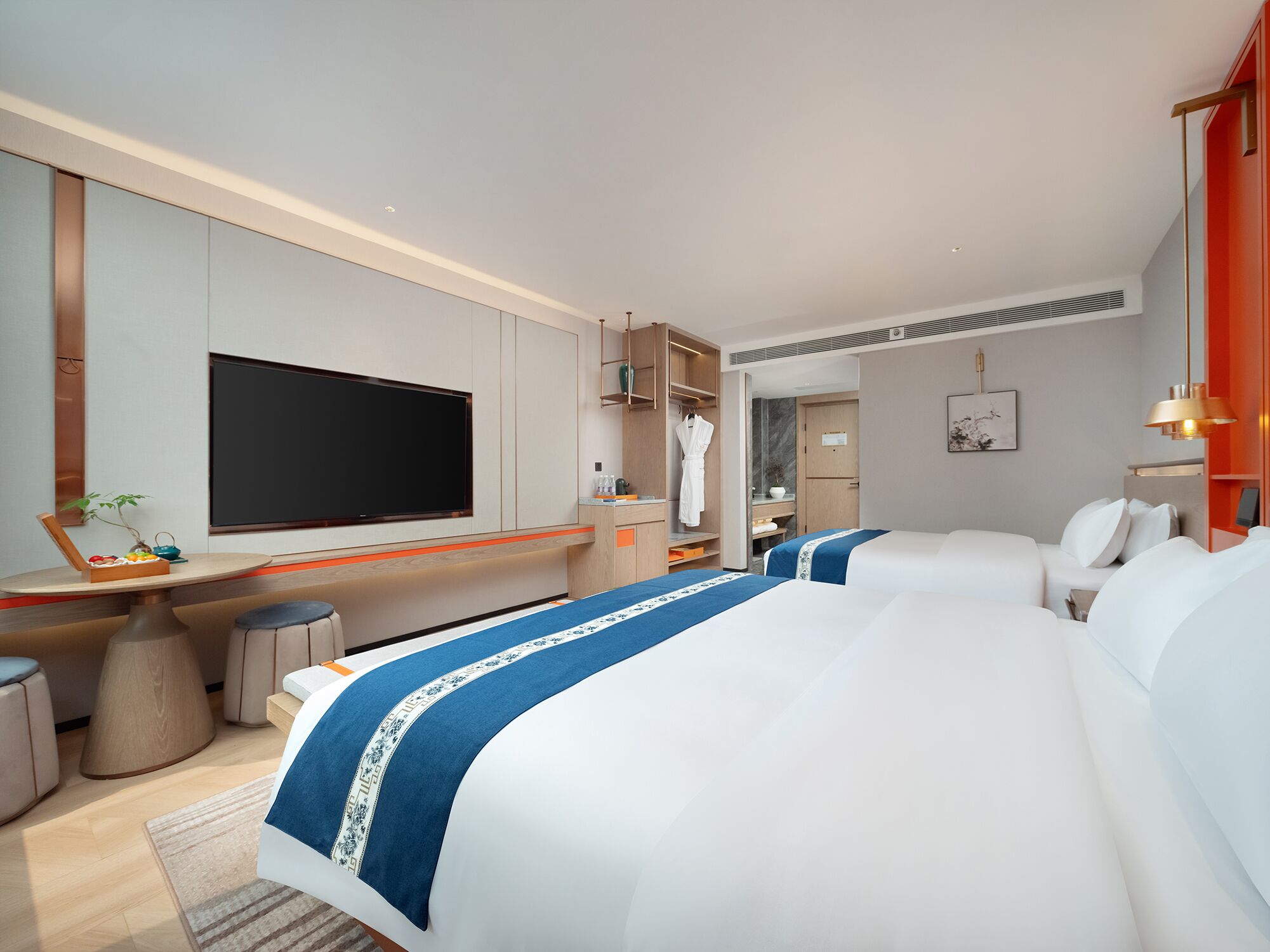 Family Twin Room | Premium bedding, down comforters, pillowtop beds, laptop workspace