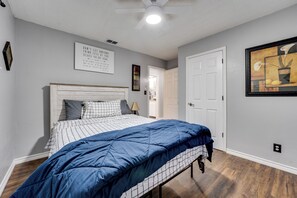 Desk, internet, bed sheets