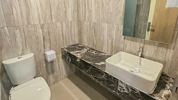 Buồng tắm vòi sen, máy sấy tóc, khăn tắm, xà phòng