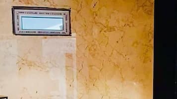 Shower, free toiletries, hair dryer, towels