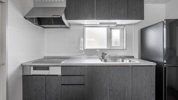 Fridge, microwave, stovetop, rice cooker