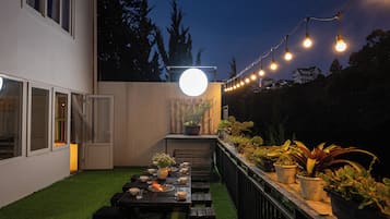 Desk, laptop workspace, blackout curtains, free WiFi