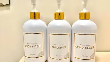 Hair dryer, towels, toilet paper