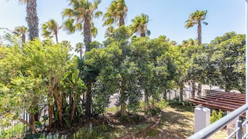 A garden with various trees and a pathway.