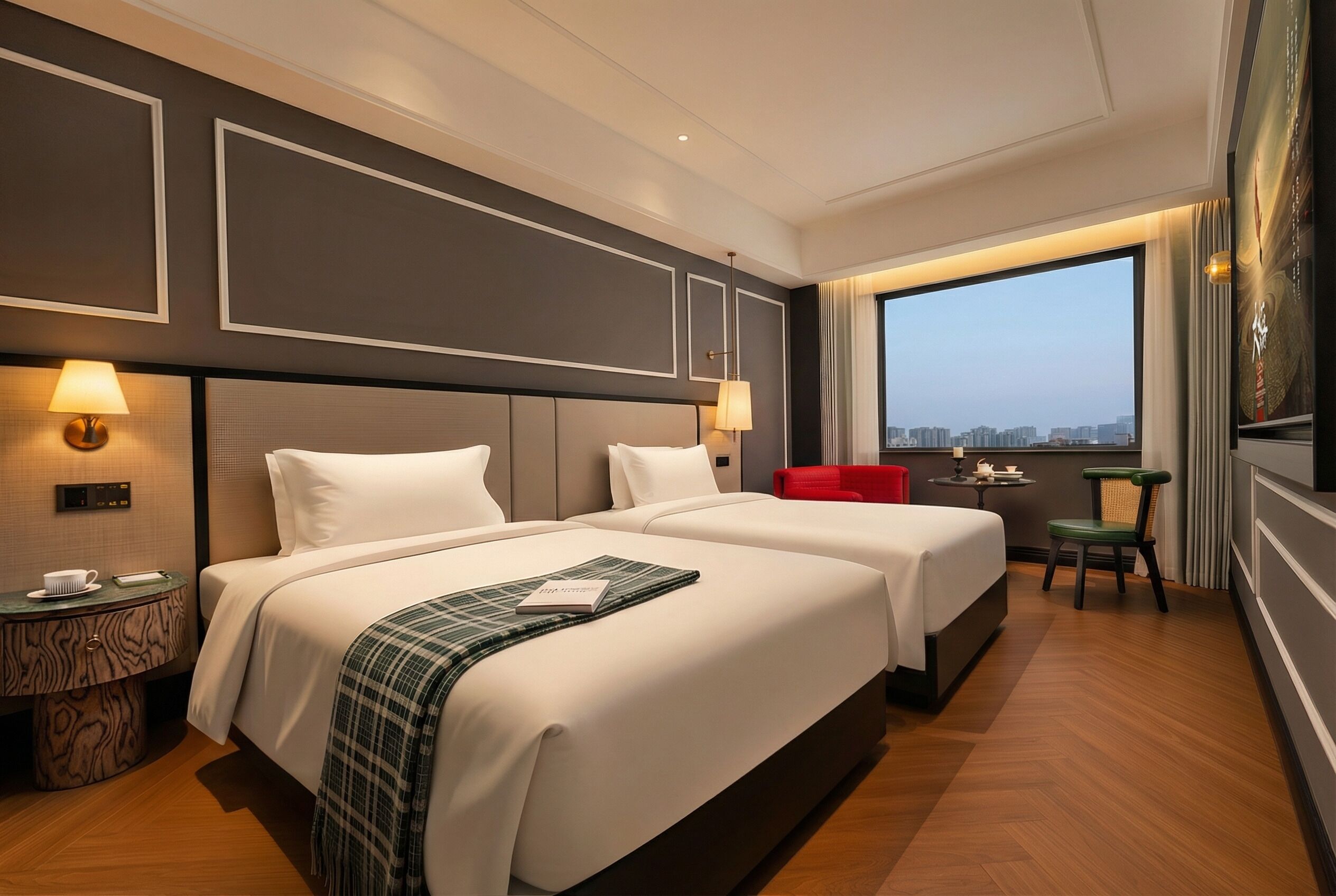 Basic-værelse med 2 enkeltsenge - flere senge | Mørklægningsgardiner, lydisolering, strygejern/strygebræt, gratis Wi-Fi