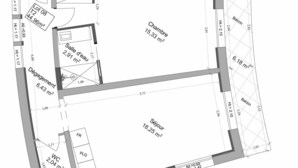 A floor plan of a hotel with a large central hall, a balcony, and a small water feature. - UrbanFlat 219 - Aura Plage 08 - Aquamoon (Roquebrune-sur-Argens)