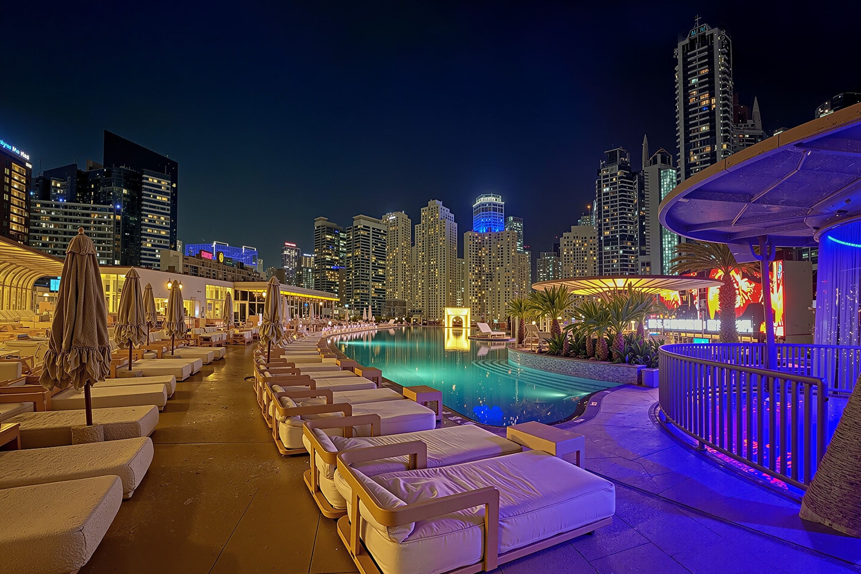 Utendørsbasseng og solsenger