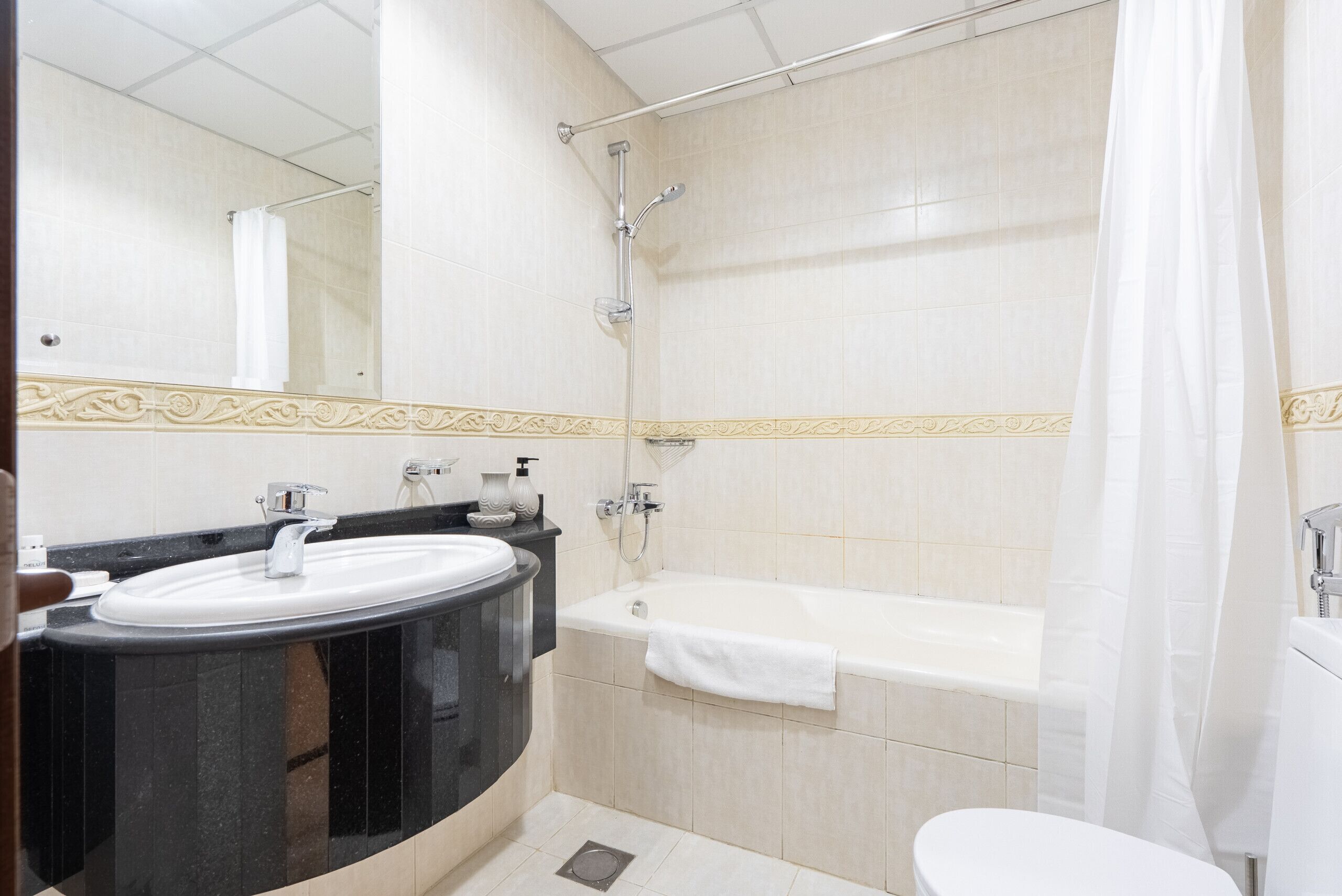 Regadera, secadora de cabello, bidet, toallas 