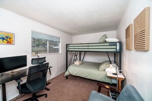 Desk, free WiFi, bed sheets