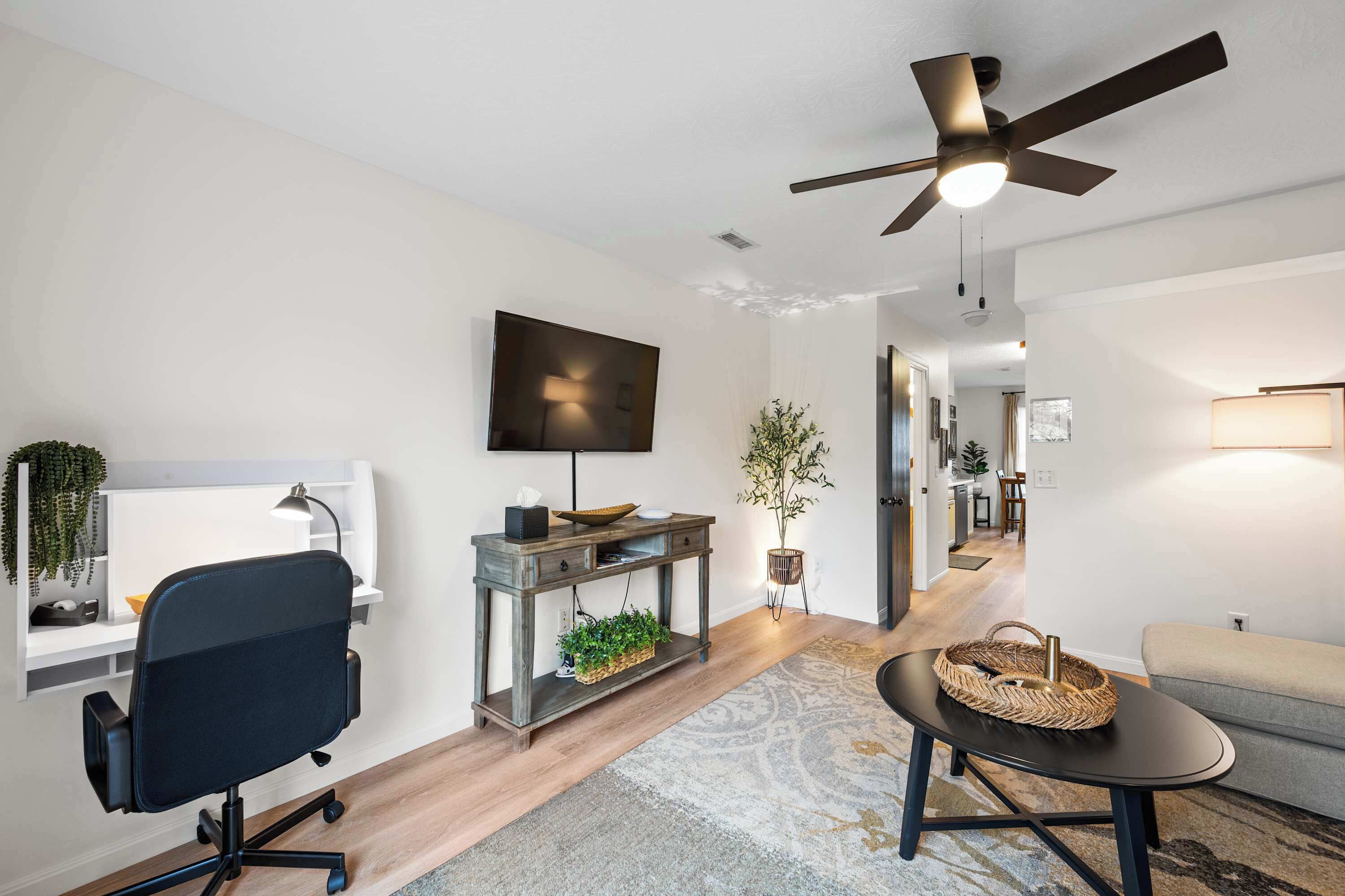 TV, fireplace, offices