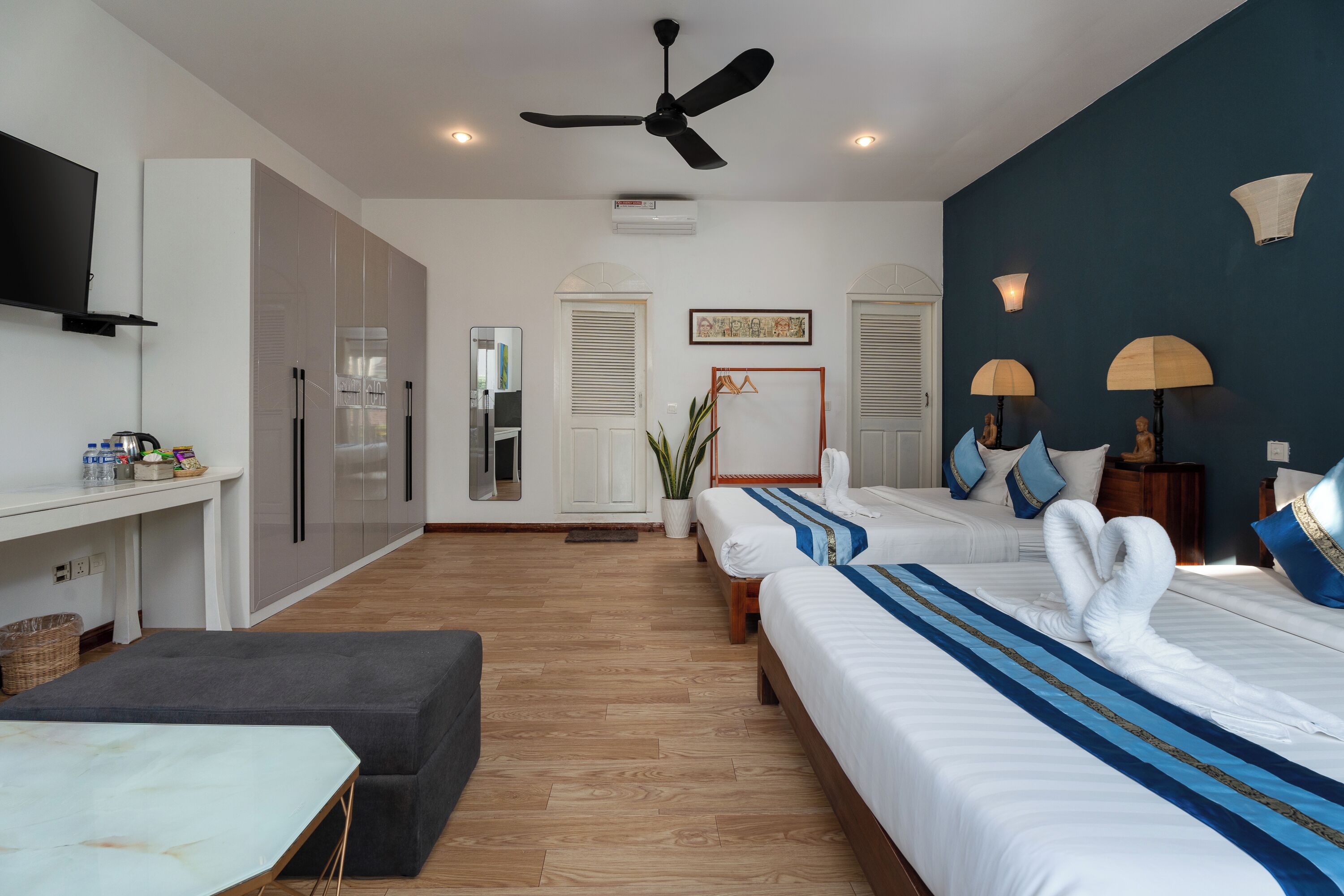 Deluxe Double or Twin Room, Pool View | In-room safe, desk, laptop workspace, blackout drapes