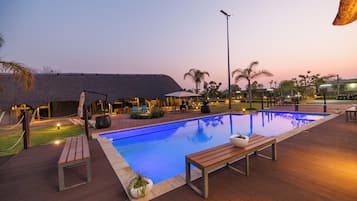 Outdoor pool, open 8:00 AM to 7:00 PM, pool umbrellas, sun loungers