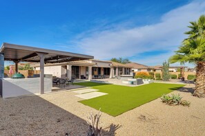 Exterior - Outdoor Kitchen + Patio: Upscale Home Near Phoenix (Laveen Village)