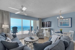 TV - Salt Air & Sweet Views - Gulf-Front Getaway with Free Beach Chair Service (Panama City Beach)