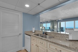 Coffee/tea maker, fridge, microwave, oven - Salt Air & Sweet Views - Gulf-Front Getaway with Free Beach Chair Service (Panama City Beach)