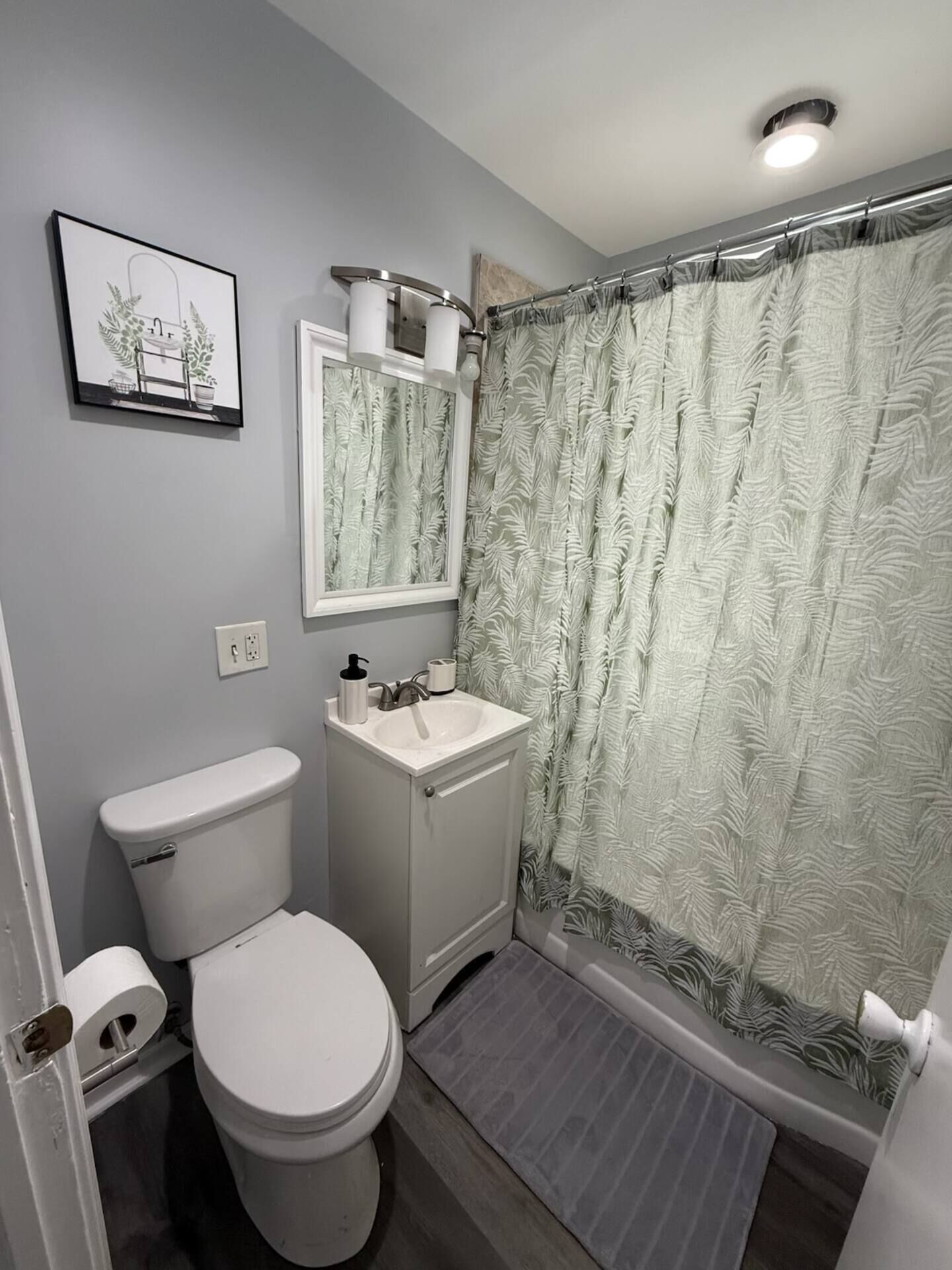 Shower, towels, soap, toilet paper