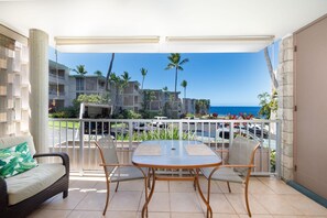 Condo, 1 Queen Bed with Sofa bed (Alii Villas#126 Remodeled with Ocean ) | Outdoor dining - Alii Villas#126 Remodeled With Ocean Views & AC! (Kailua-Kona)