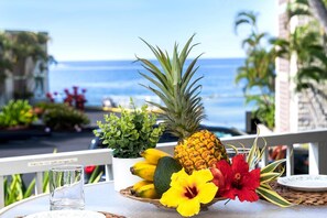Condo, 1 Queen Bed with Sofa bed (Alii Villas#126 Remodeled with Ocean ) | Outdoor dining - Alii Villas#126 Remodeled With Ocean Views & AC! (Kailua-Kona)