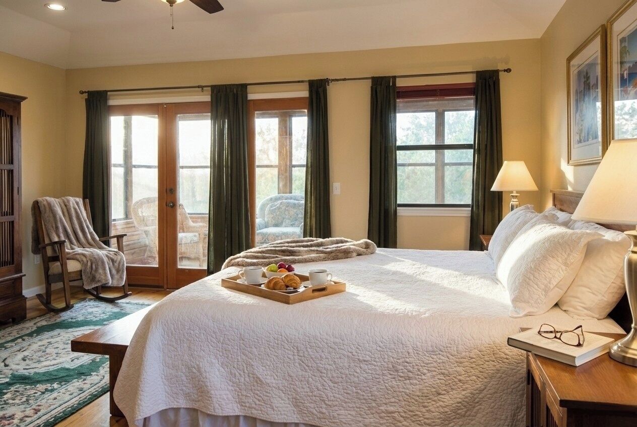 5 sovrum, skrivbord, strykjärn/strykbräda och resesäng