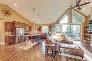 TV, fireplace - Deck + Views: Scenic Group Getaway in Lakeside! (Lakeside)