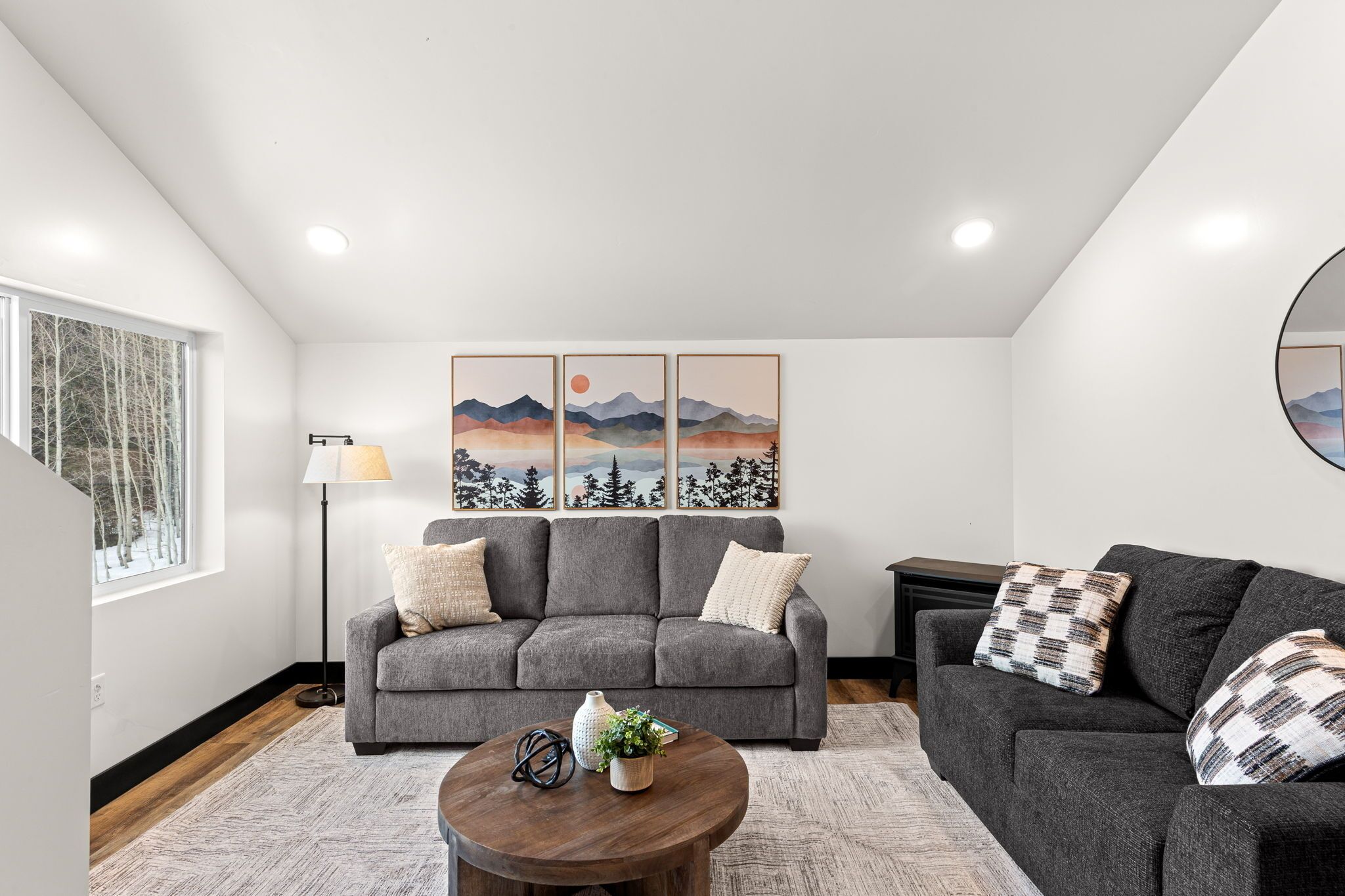 Smart TV, fireplace, computer monitors