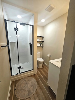 Shower, hair dryer, towels, soap - 1 Bed 1 Bath Cottage in Historic League City Close to NASA, Kemah, Galveston (League City)
