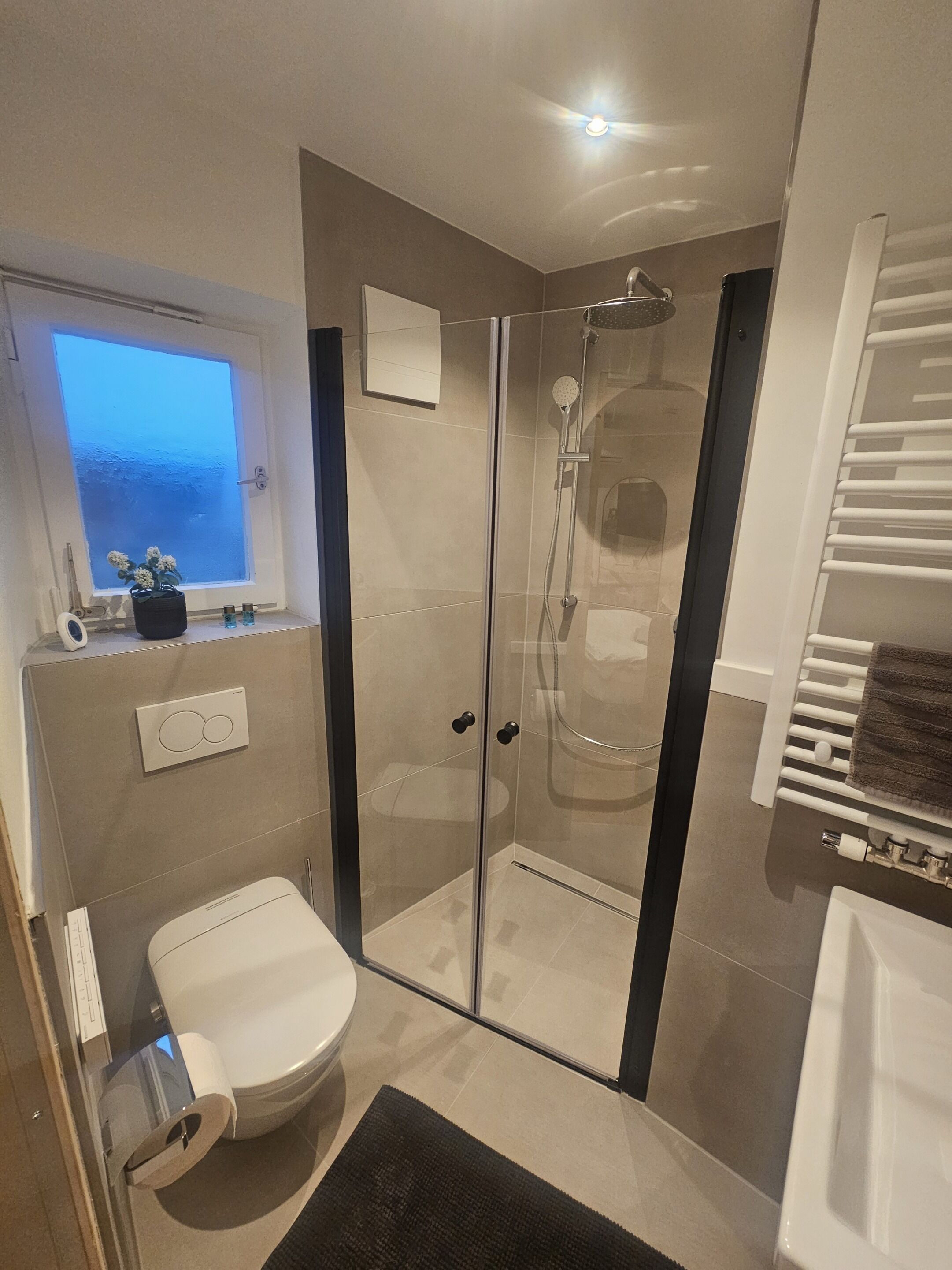 Regadera, secadora de cabello, toallas 