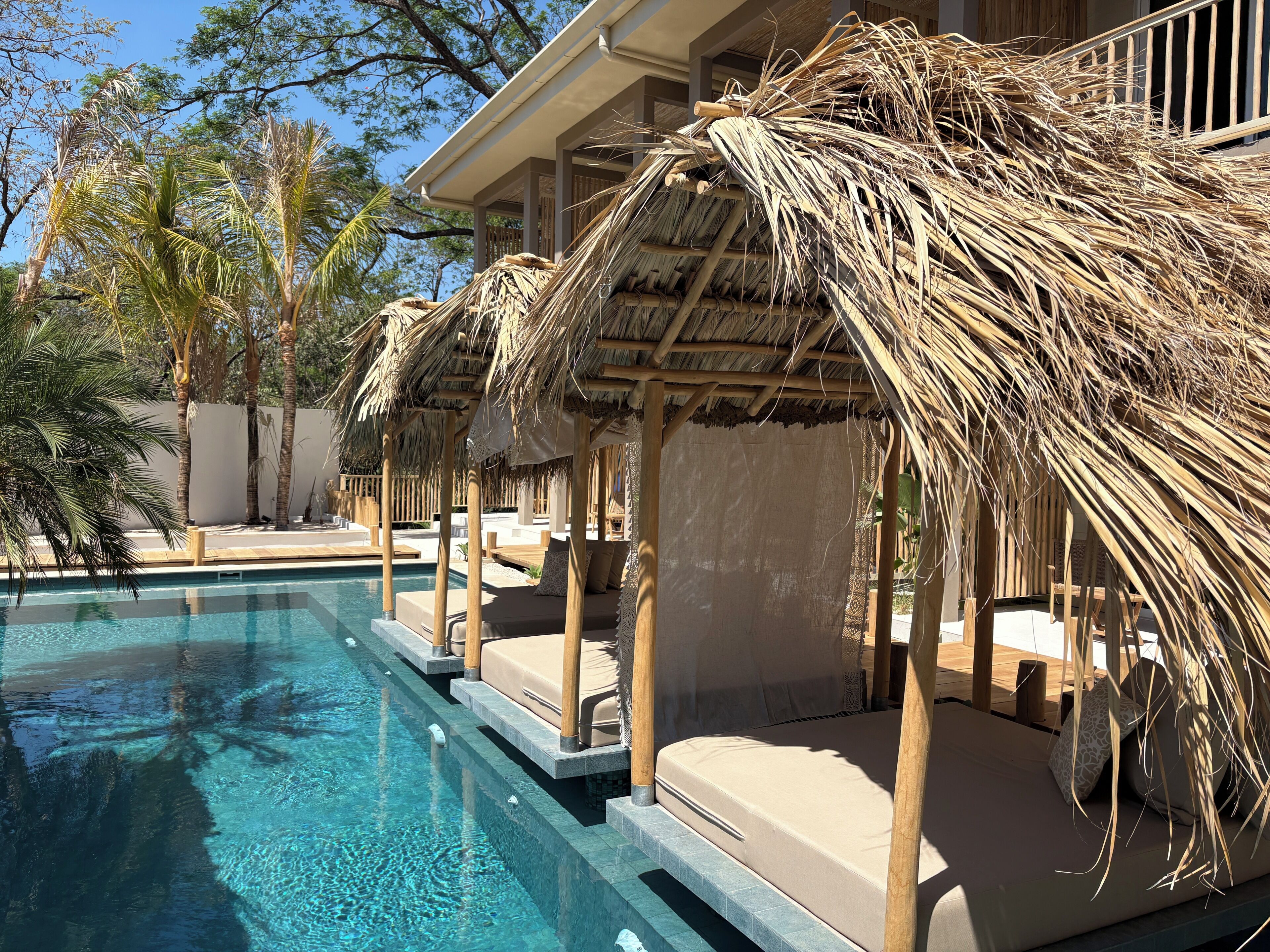 室外游泳池，提供日光浴躺椅