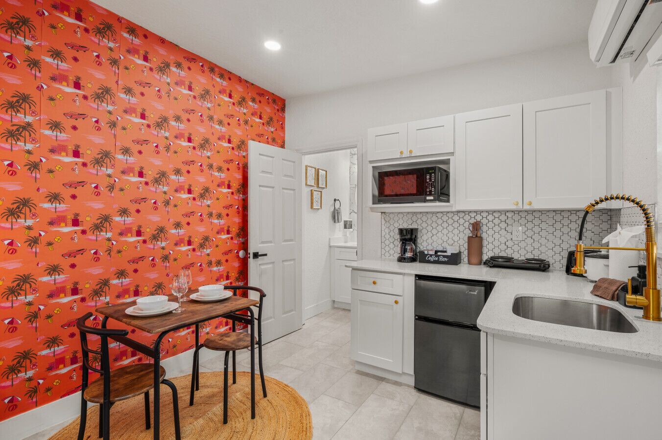 Microwave, stovetop, coffee/tea maker, toaster