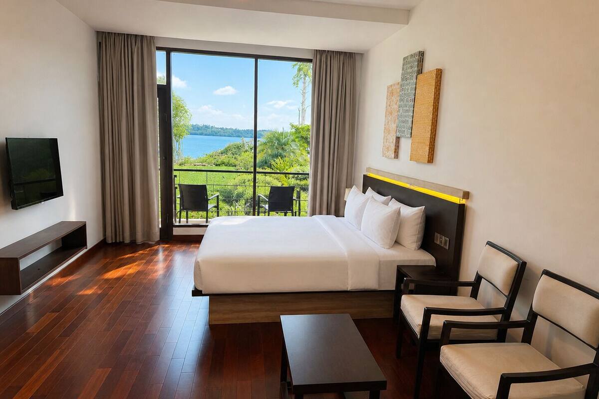 ห้องดีลักซ์ดับเบิล, ระเบียง, วิวสวน | เครื่องนอนระดับพรีเมียม, เตียงเมมโมรีโฟม, มินิบาร์, ตู้นิรภัยในห้องพัก