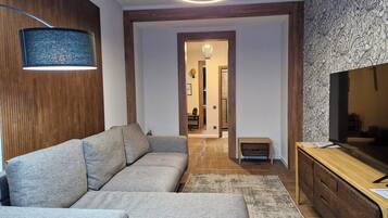 Luxury Apartment, Balcony, City View | Living area | 40-inch flat-screen TV with digital channels