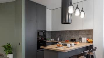 LyxlÀgenhet - balkong - utsikt mot staden | Eget kök | Vattenkokare och stÀdutrustning