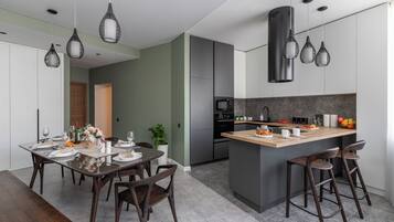 Luxury Apartment, Balcony, City View | Private kitchen | Electric kettle, cleaning supplies