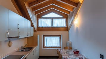 Apartment, Balcony, Mountain View | Private kitchen | Full-size fridge, microwave, oven, stovetop