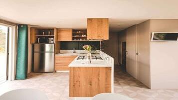 Réfrigérateur, micro-ondes, plaque de cuisson, lave-vaisselle