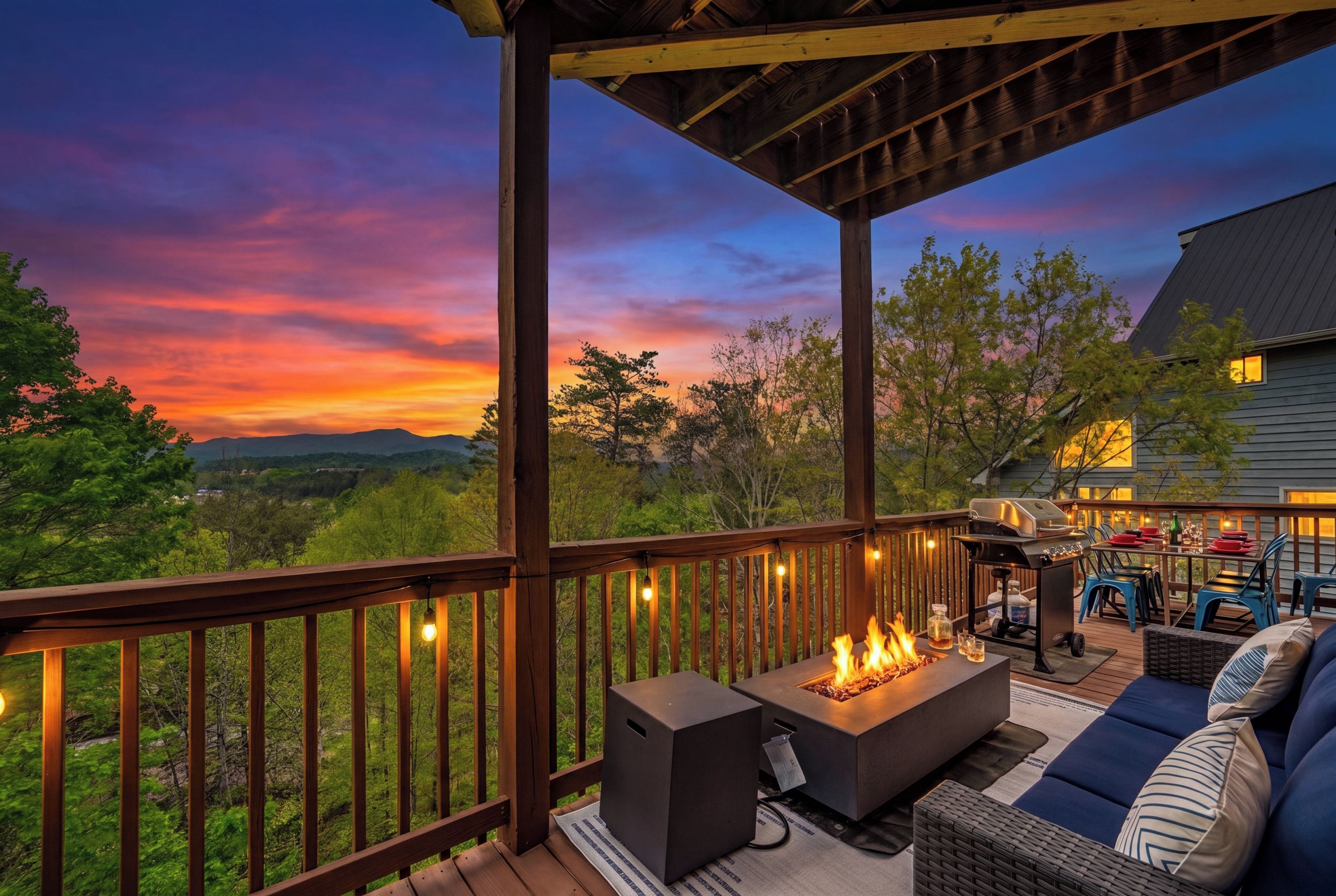 Balcony with breathtaking sunset scenery
