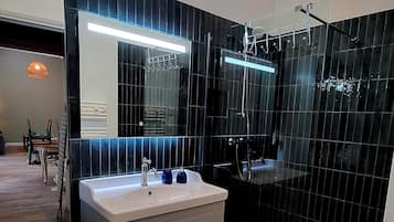 Hair dryer, towels, toilet paper