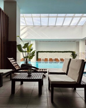 Apartment, 1 Bedroom, Accessible, Balcony | Pool | Indoor pool - 19th Floor Luxury Condo With Pool, spa & Parking (Skopje)
