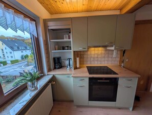 Fridge, microwave, oven, stovetop - Apartment by the forest in a quiet settlement panoramic window 5 min to the highway - center (Chemnitz)