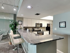 Coffee/tea maker, fridge, microwave, oven - Edgewater #1301 | Gulf Front + Amenities (Miramar Beach)