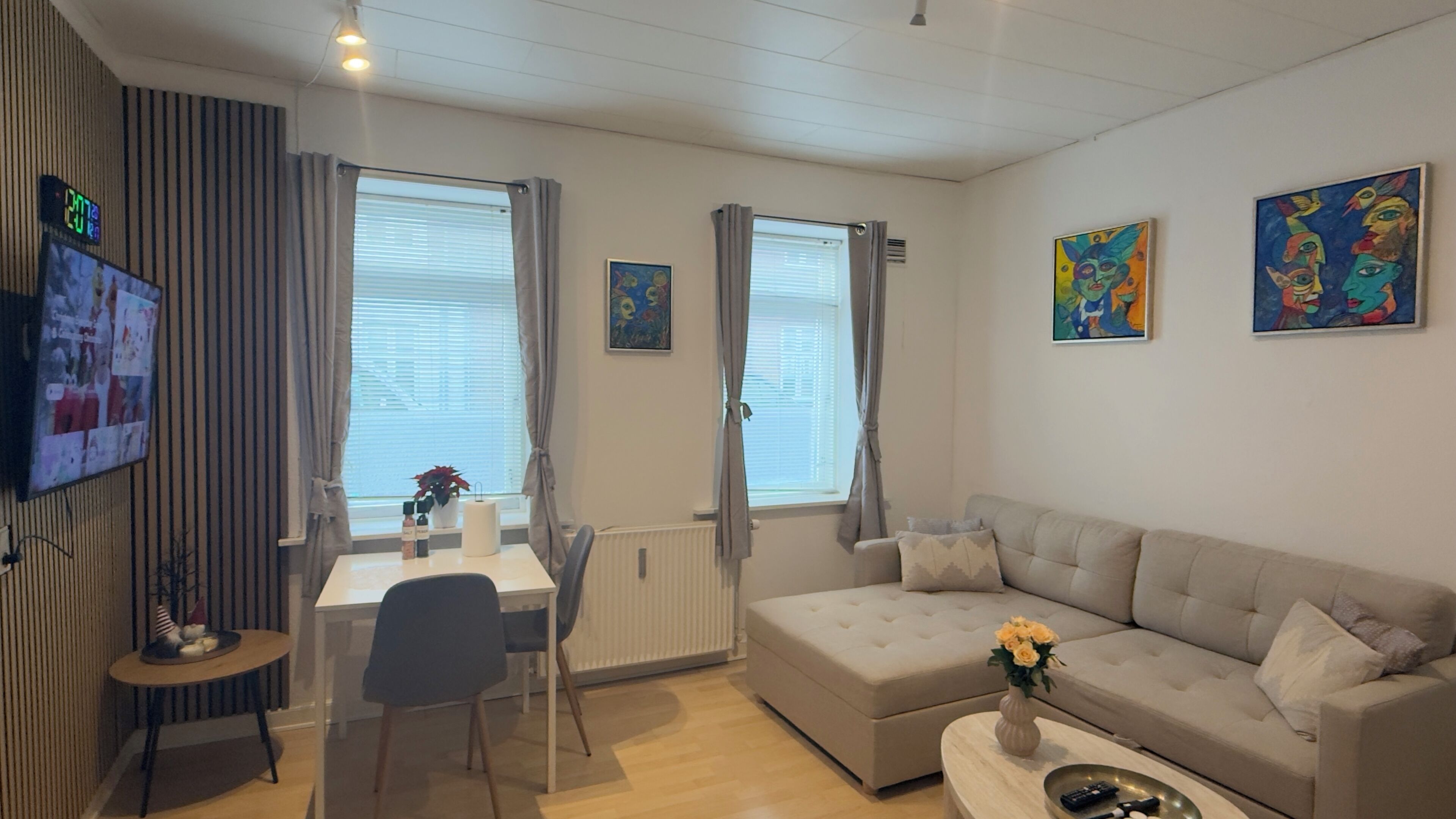 Smart-tv, bøger, stereoanlæg