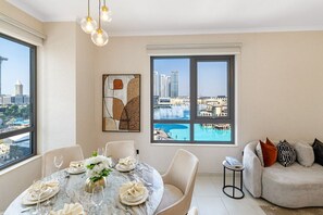 Dining - Durrani Homes - Minimal Luxe 3BR with Burj Khalifa and fountain view (Dubai)