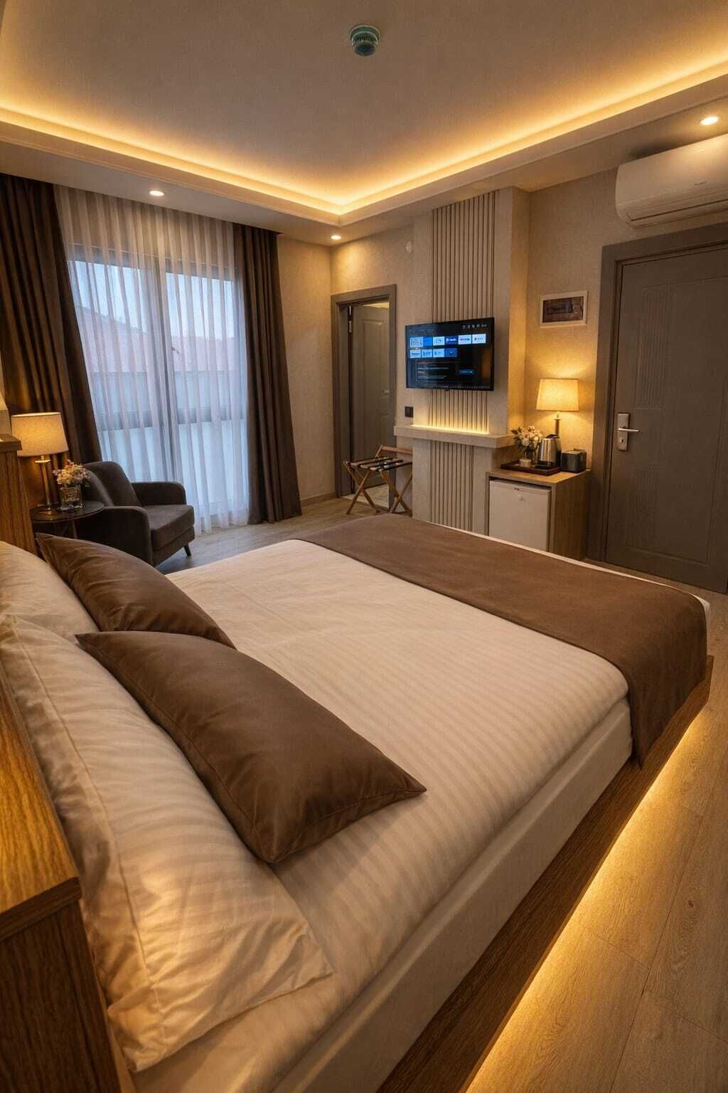 高级房, 城市景观 | 高档床上用品、迷你吧、免费 WiFi、床单