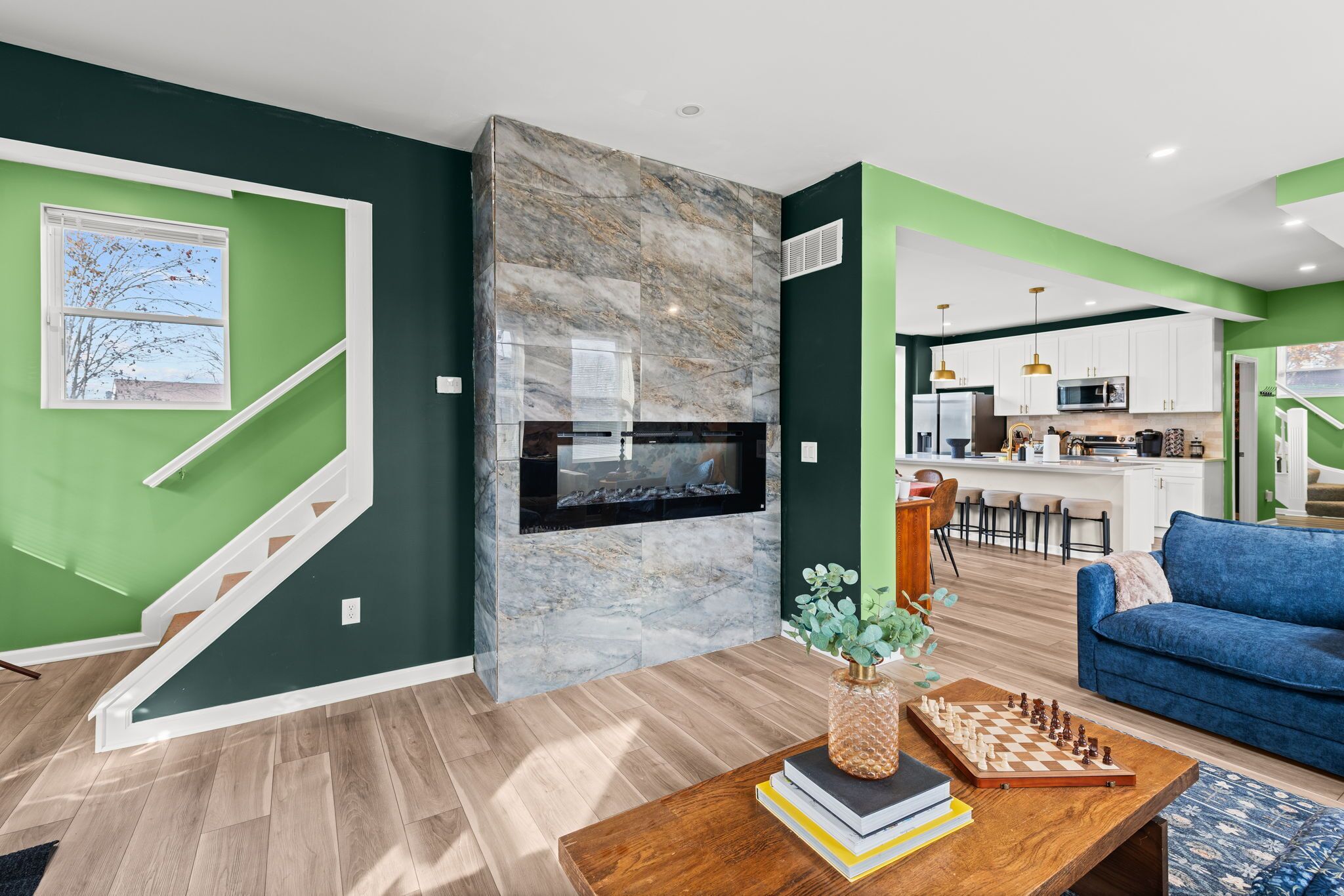 Smart TV, fireplace, video games