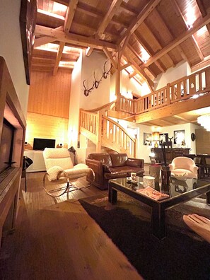 TV, fireplace, books, video library - Chalet with view 10 minutes from Megève. (Praz-sur-Arly)