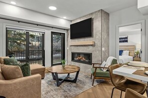 TV, fireplace, offices
